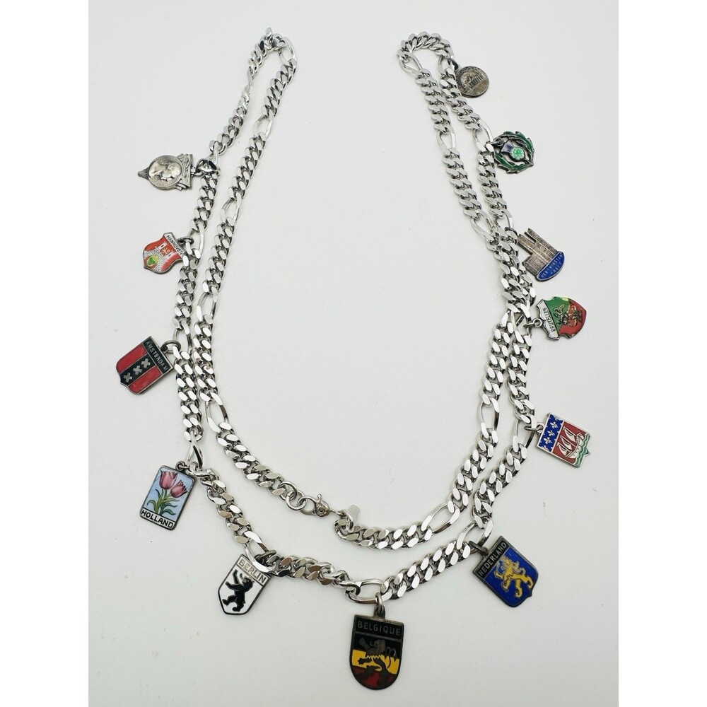Vintage Monet Link Chain 835 935 Sterling Silver Travel Charm Necklace 28”